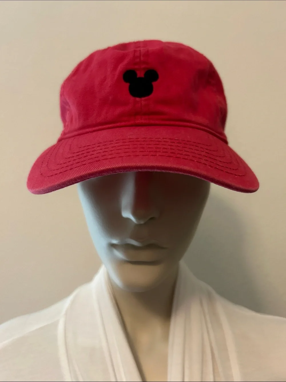 Vintage Disney Red Cotton Baseball Cap with Black Mickey Silhouette